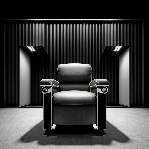 Director cinema's chair as a building inspired in the german expressionism architecture, exagerated forms, surreal  and deformed lines. Dark tone. The chair must be a building, transformed as a building
