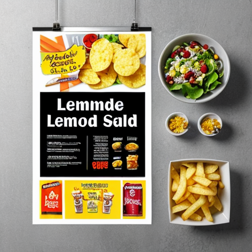 create a poster for food stall "chips-salad , lemonade" both are different food items 