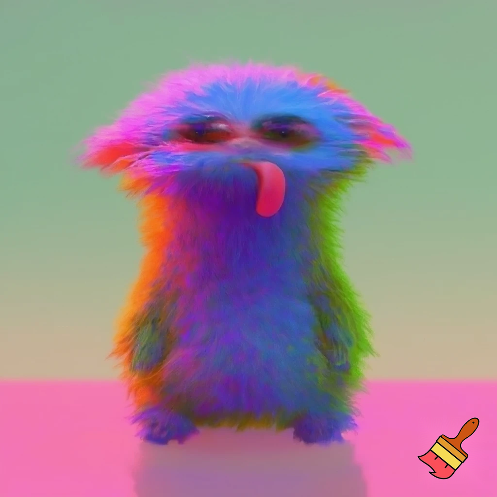 Colorful furry low quality in 2010's style and blurry eyes making a basic pose with their tongue sticked out 