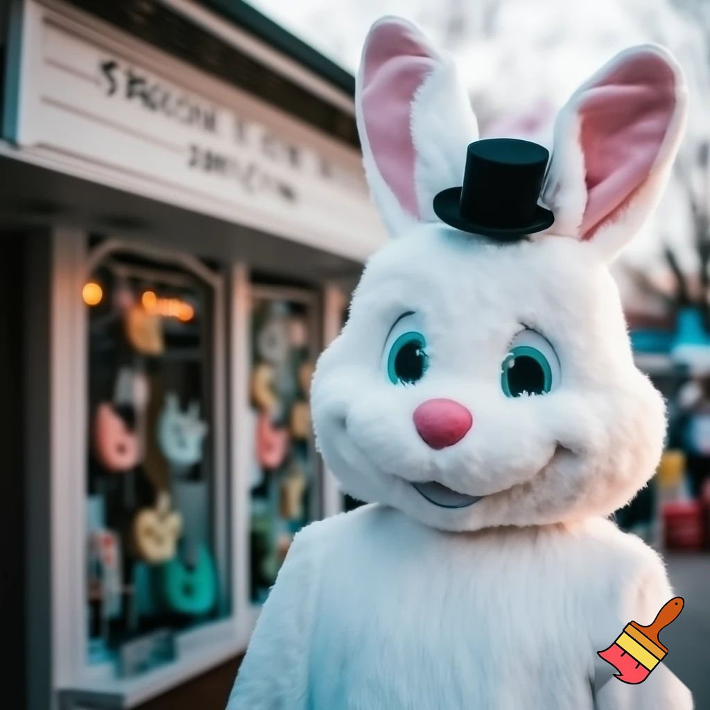 Easter bunny mascot costume top hat Easter only sells house