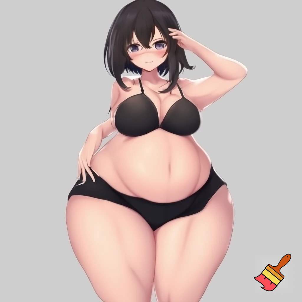 big boobs sexy curvy little thicker full body image Anime girl in a sexy black bra 