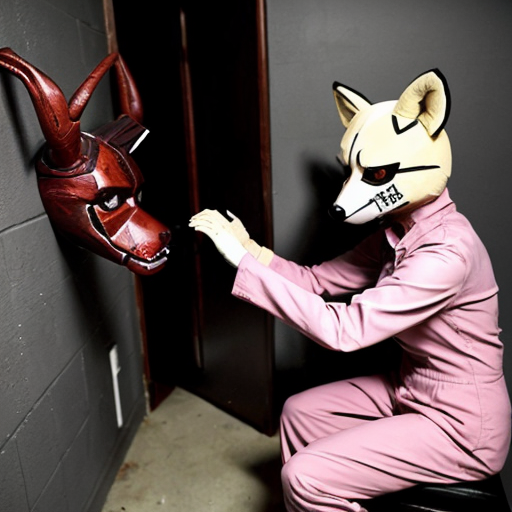 A 21-year-old female student was caught by female animatronics from FNAF 2, and they put a classic original toy foxy female animatronic suit (a beautiful, muted, white and pink fox) inside, parallel to the suit, hands in hands, etc. What will the girl's behavior be when he sees that she is in a suit and through the suit's mask there is blood on the floor, that when she moves her legs or arms while sitting against the wall, she is in incredible pain, and that she is bleeding almost all over her body.
