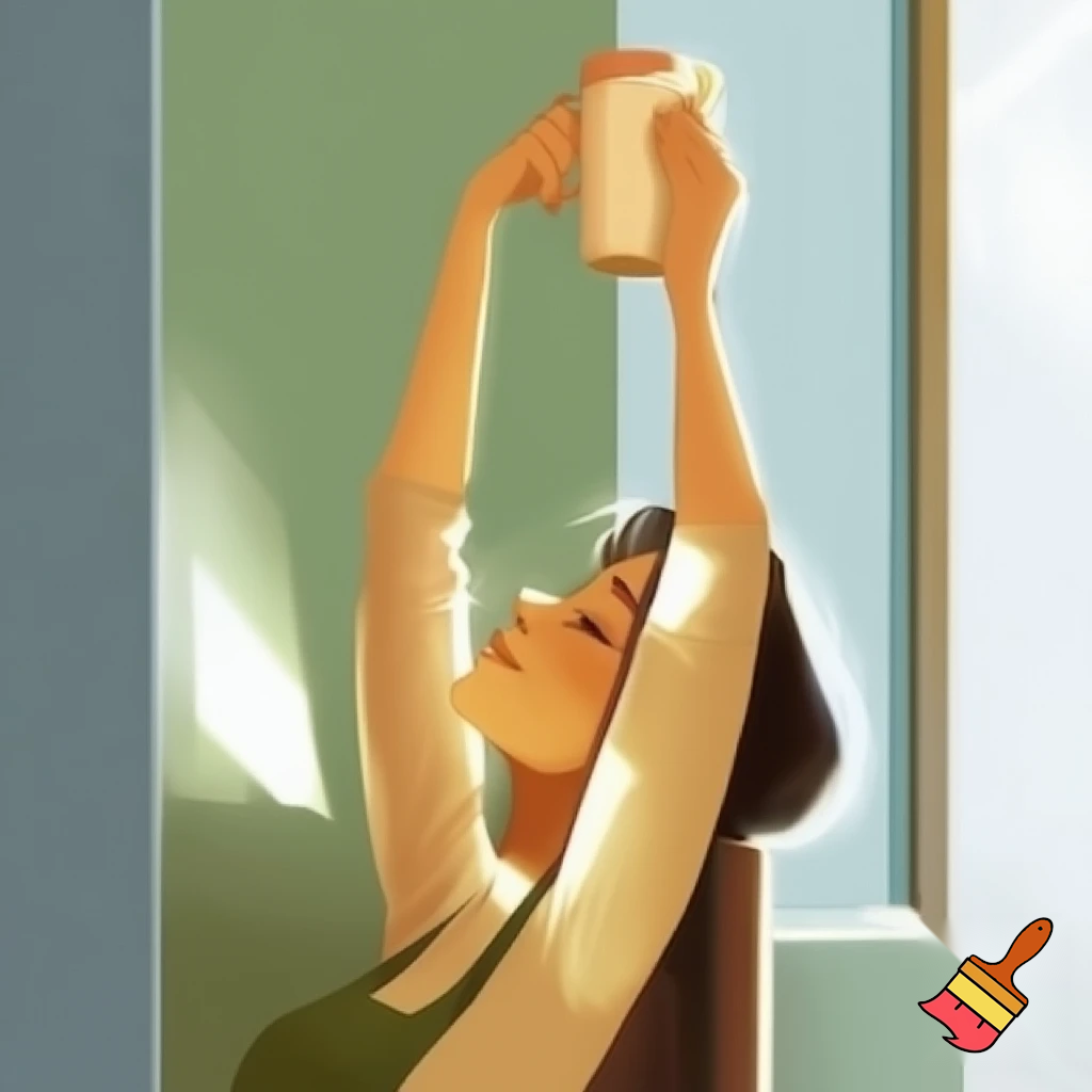 IMAGE DESCRIPTION: High-quality, bright image of a serene woman, perhaps smiling, gently stretching in the morning or drinking a relaxing herbal tea in a bright, tidy environment. The background could have soft, natural colors (green, light blue, beige). The atmosphere is one of calm and well-being.