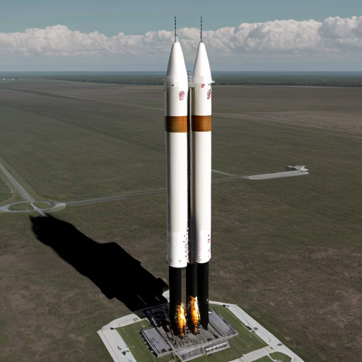 a highly sophisticated, hyperphotorealistic up to scale 65 meter tall rocket with a crew module that could house 6 people