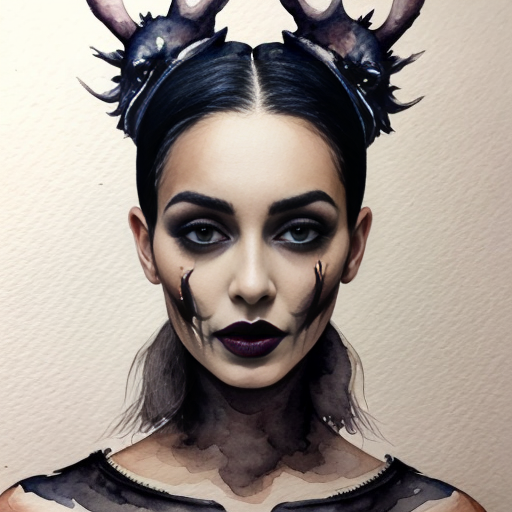 Dark Gothic Branched Woman Face with Fantastic Animals 4K High Definition Image 