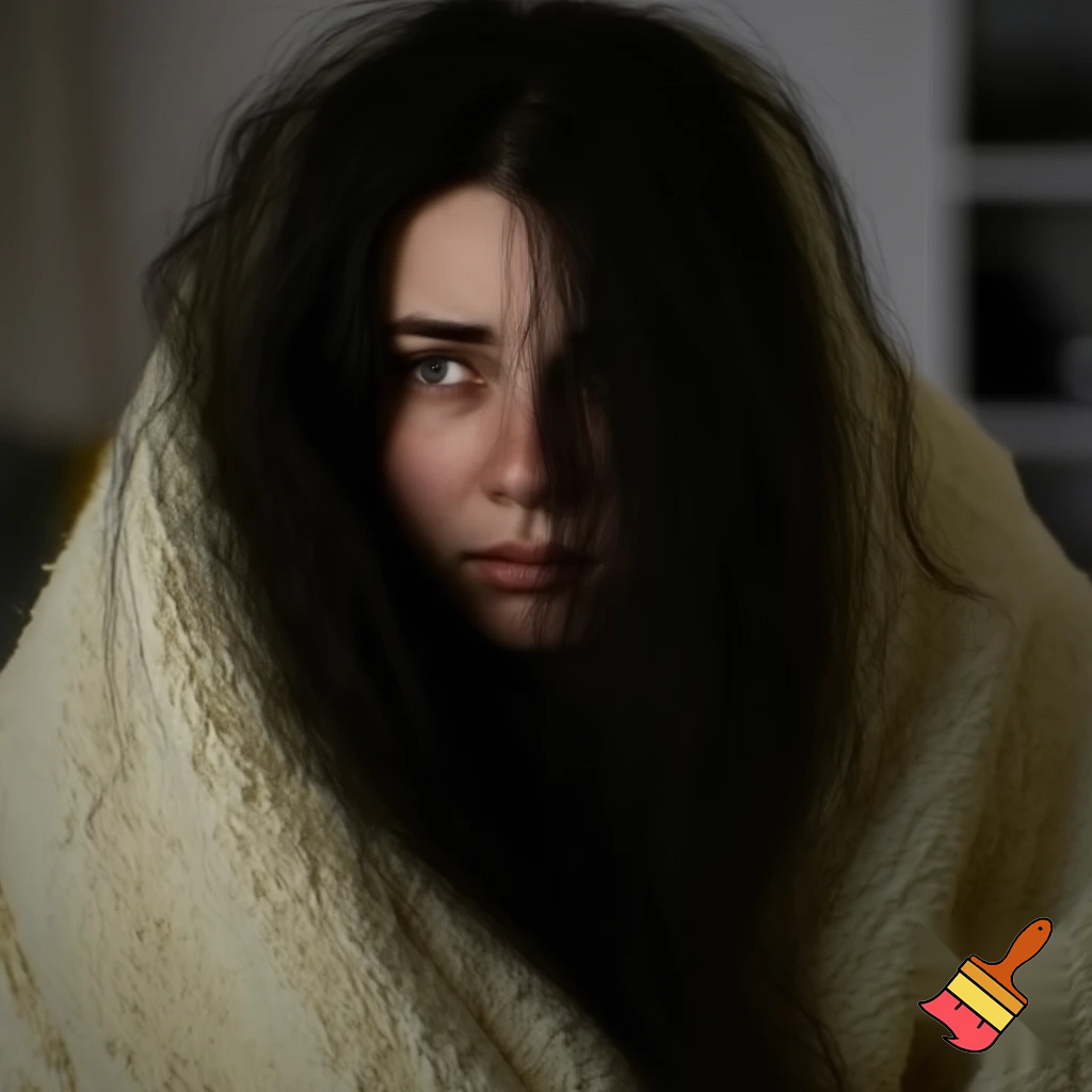 hot girl trapped in a blanket burrito and wrapped in her long hair