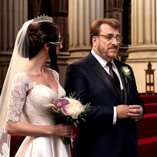 John Goodman y Elizabeth Perkins glasses con corona Flores veil con traje formal elegante boda sensual sexy con holding ramo de flores con altar con iglesia templó católico 15