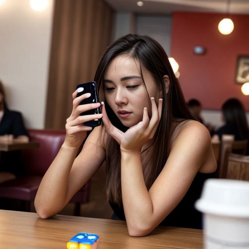 Goretzka play game on apple phone and Vanessa play game on apple phone at the restaurant 