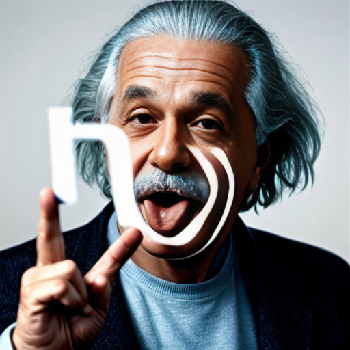 einstein holding the numbers 6 7 on his hands while sticking his tongue out