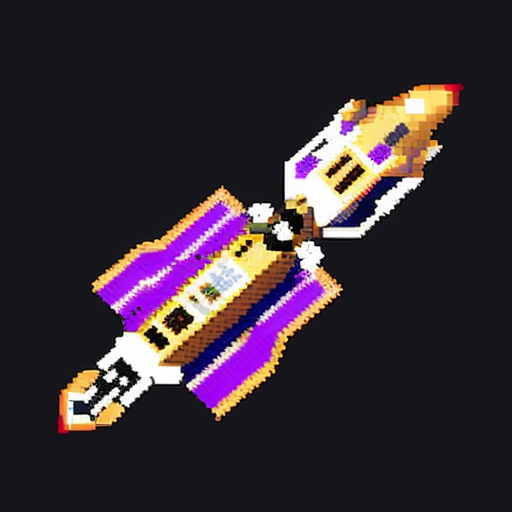A pixel art space ship called Comet fang with a purple colour and no background and without the name displayed and from the top view