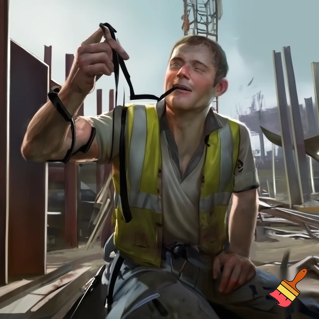 construction worker eating licorice
