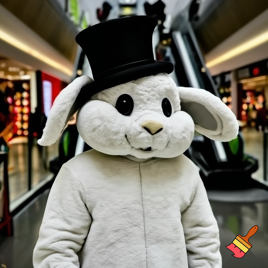 Easter bunny mascot top hat at the shopping centre mascot costume Darrell Lea