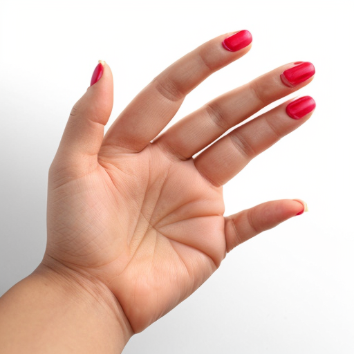 "realistic female hand, open palm facing upward as if holding an invisible apple, top view, fingers slightly curved in a natural holding position, soft natural lighting, plain white background, high detail skin texture, no shadows, isolated hand, photorealistic style, 4k quality"