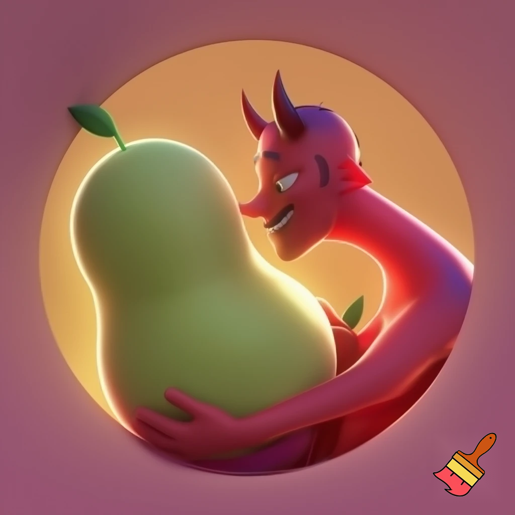 Can you create a devil kissing someone's butt? The image must be round.