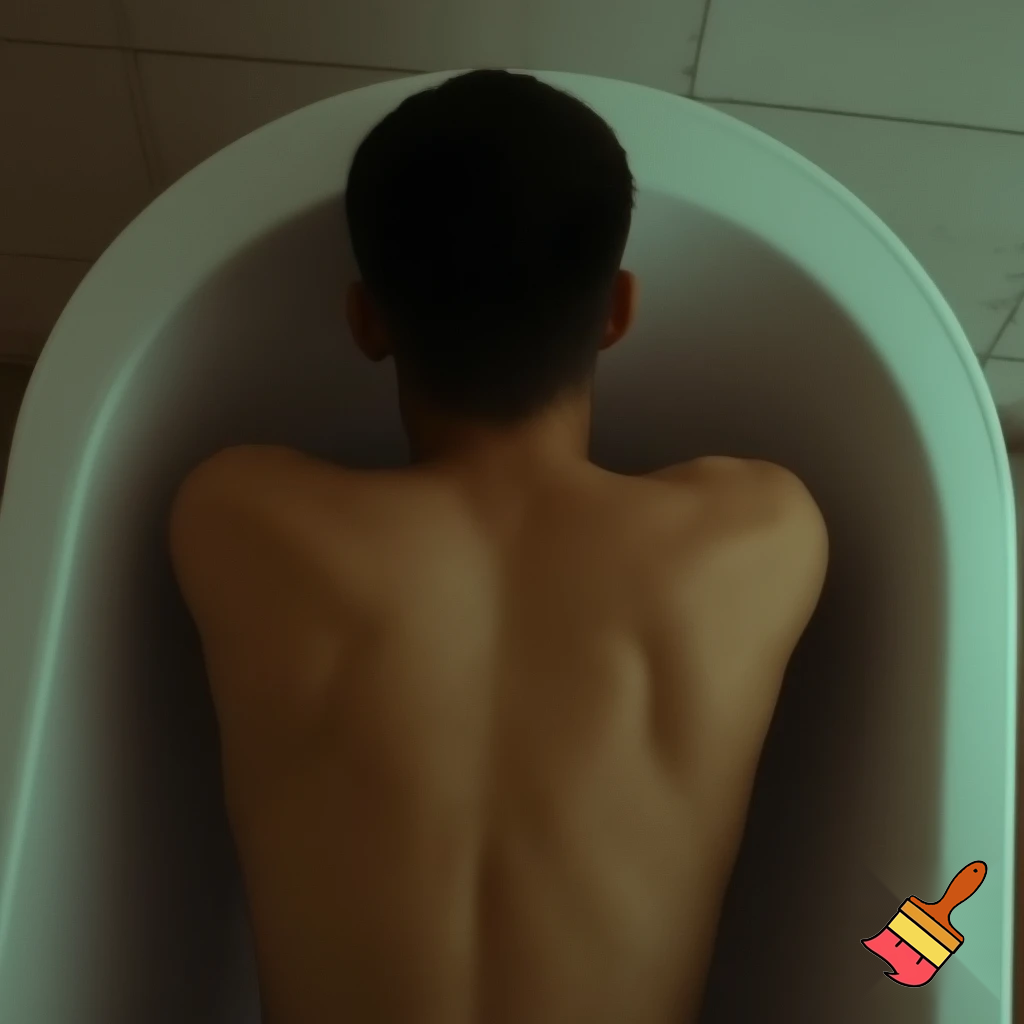                                                                                                                a naked man laying in the bathtub 
