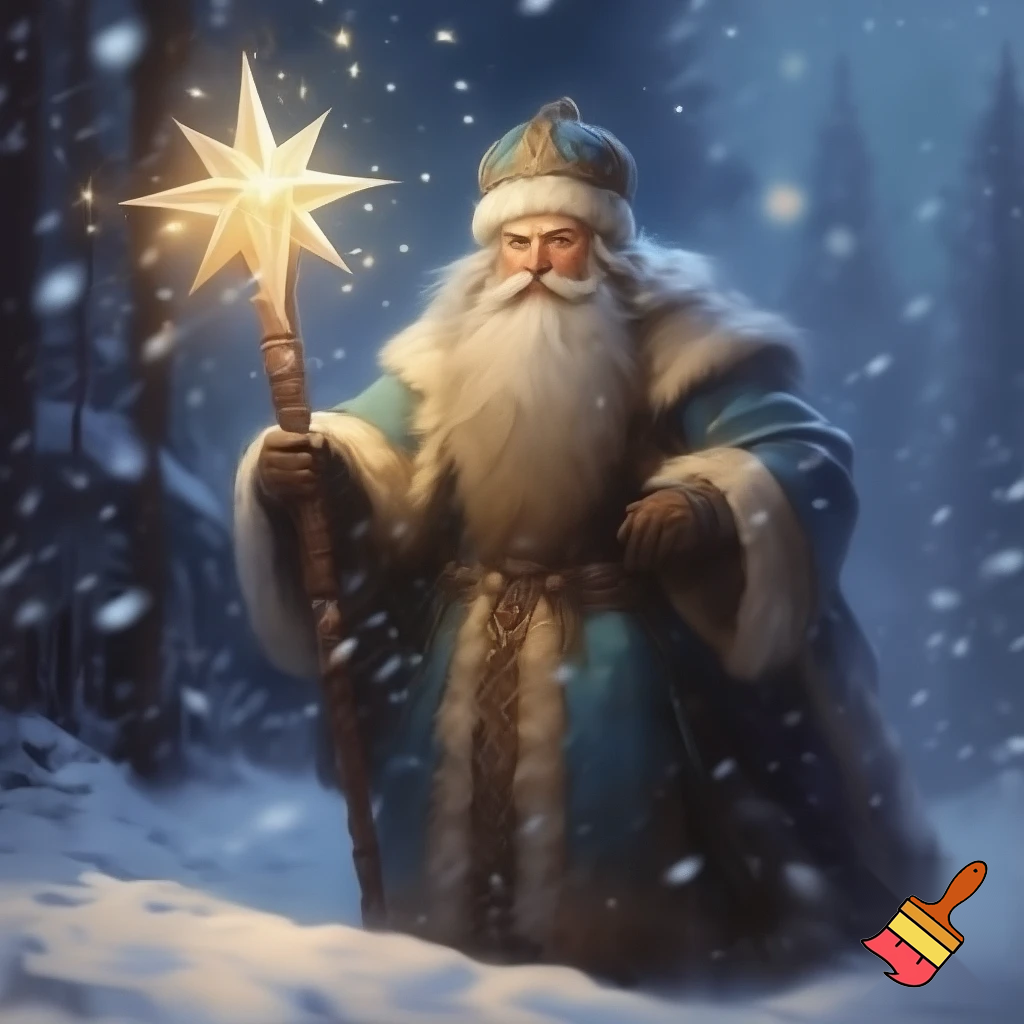 Russian Santa Claus walking stick with a star