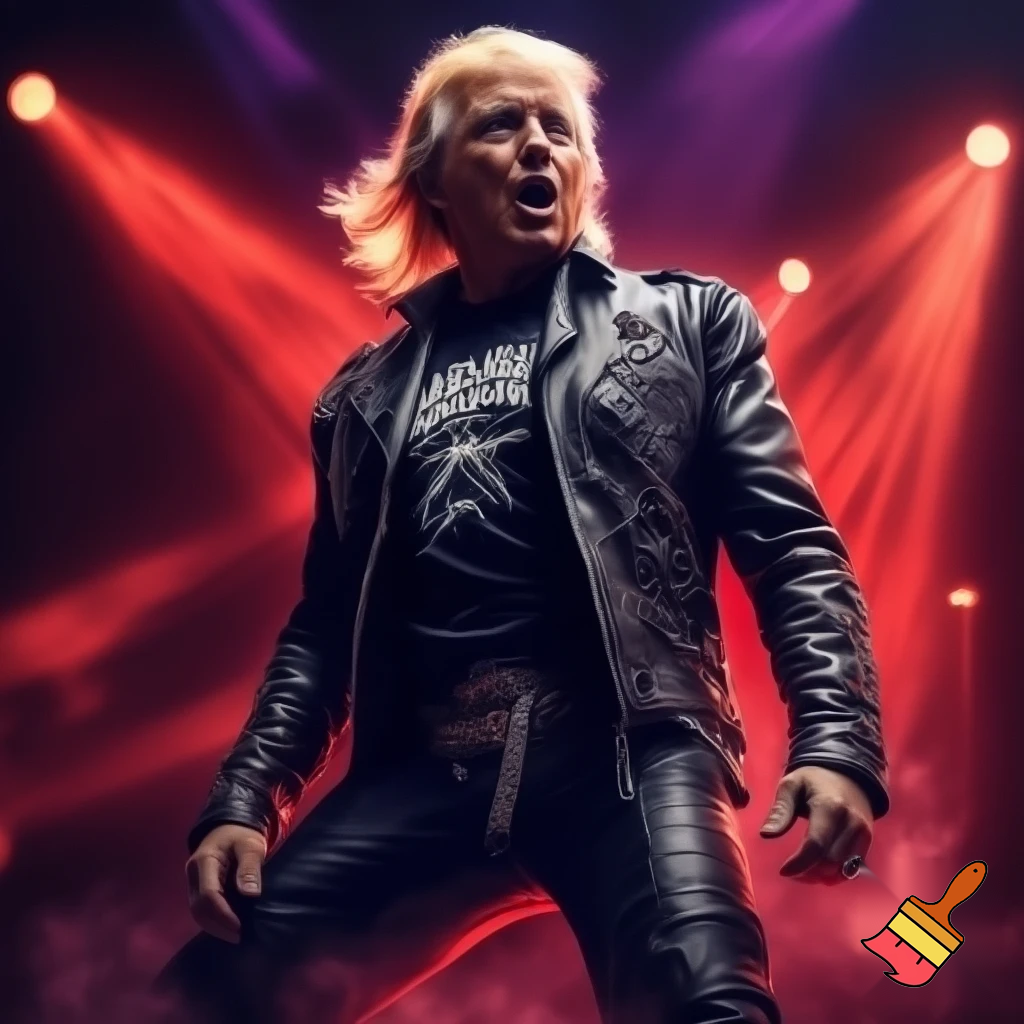 Donald Trump dressed like a rock metal singer