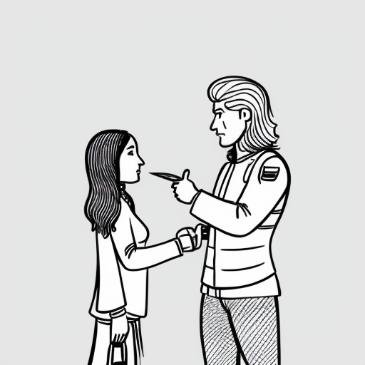 young, tall, white-haired woman in armor is sad because a Turkish man stole her knife.