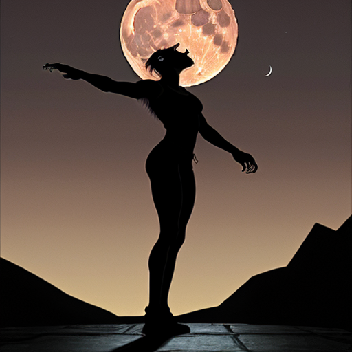 athletic female werewolf shifter. standing in front of the moon. dynamic pose. high quality. in the style of dungeons and dragons.