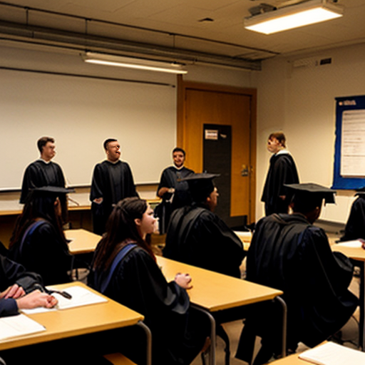 “large university campus full of students in ancient robes, discussion, learning, vibrant environment”