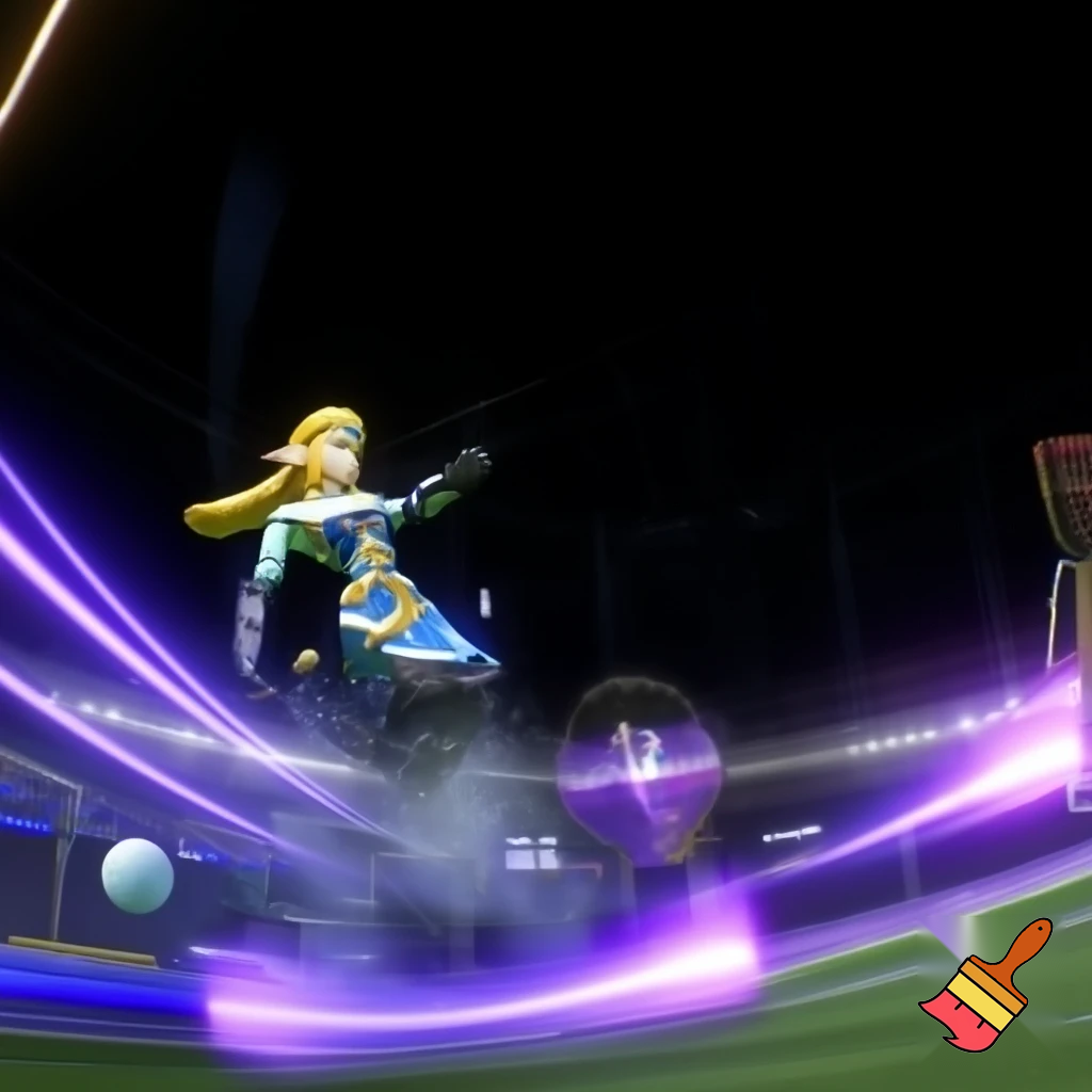 make a image of Zelda and Rocket League merging with cool efects
