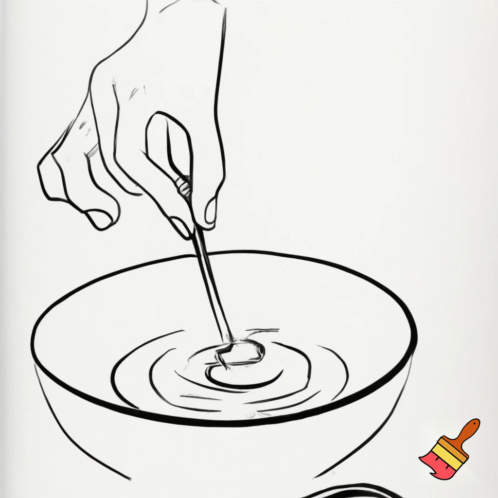 Black line drawing of someone stirring 
