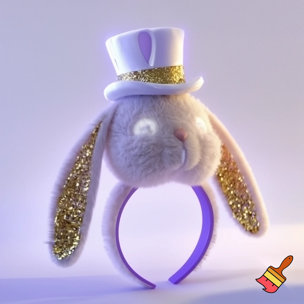 Easter bunny headband, top hat, purple and white with glitter gold glitter