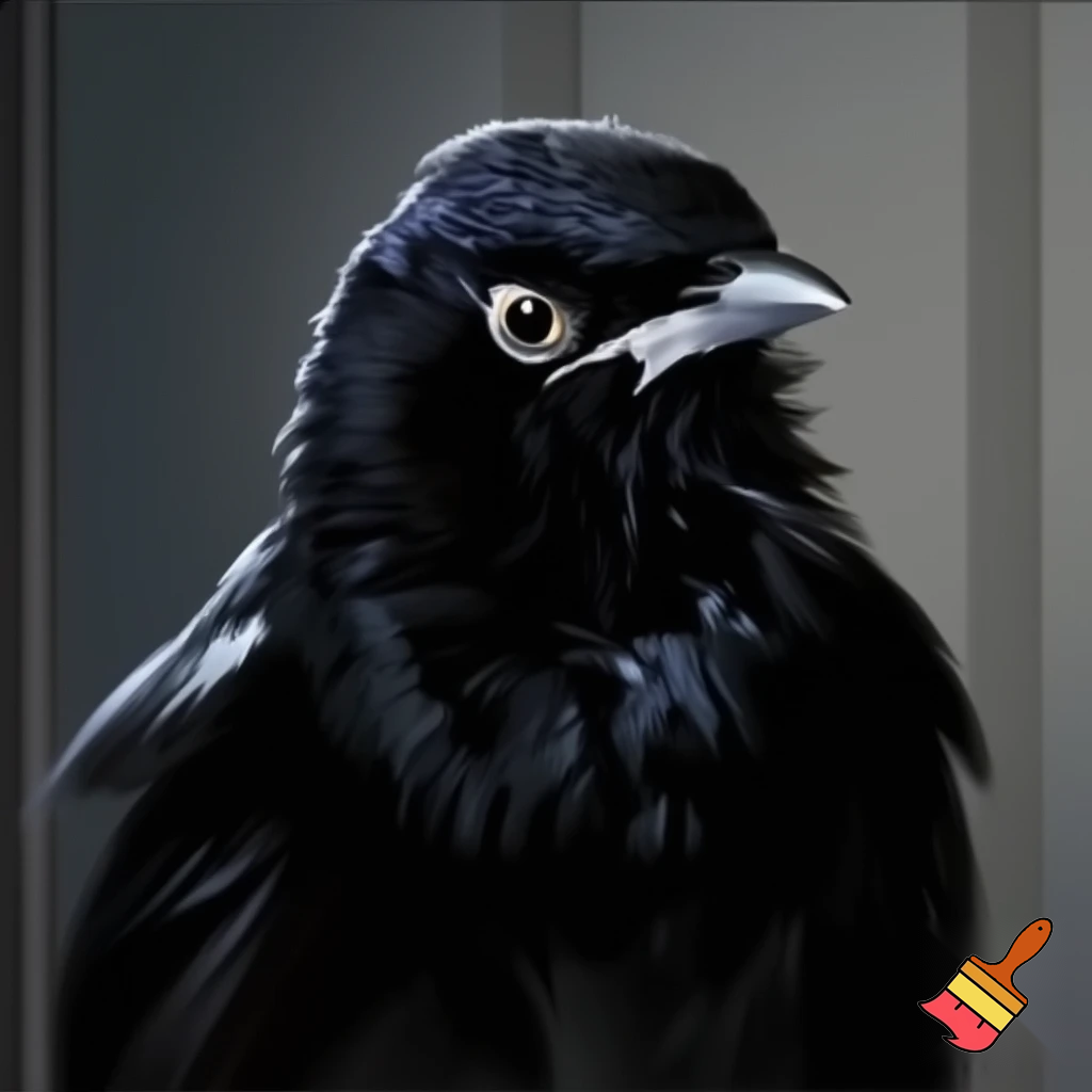 generate a image of a indian myna in a mugshot looking fierce, sinister, evil and deadl