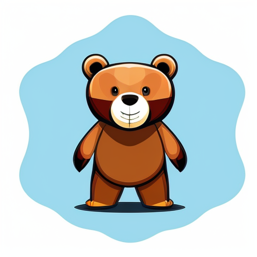 Cartoon bear; bold,, 2D, and thick-lined cartoon style characterized by simplistic, geometric character designs