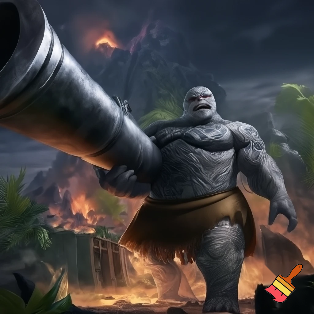 King shark prince nanaue using a heavy artillery gun