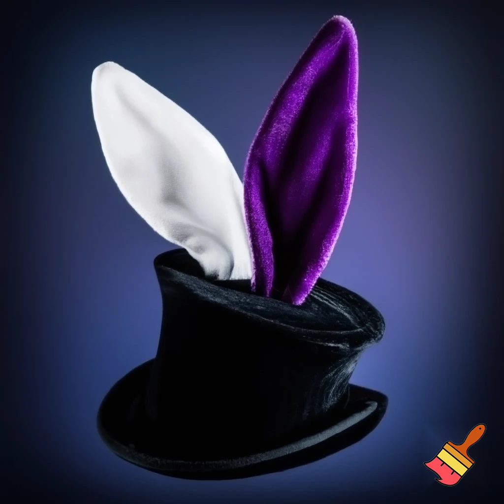 Black top hat with bunny ears velvet white and purple