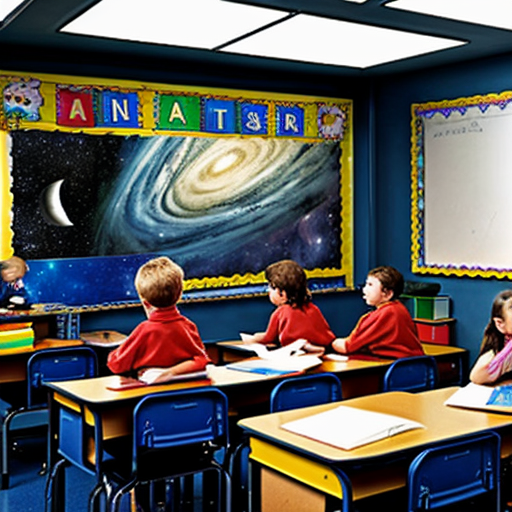 Kinder im Klassenraum im Weltraum