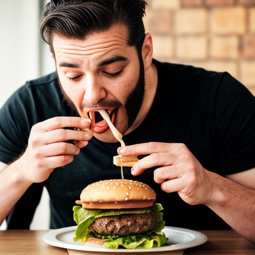 a man eating hamburger