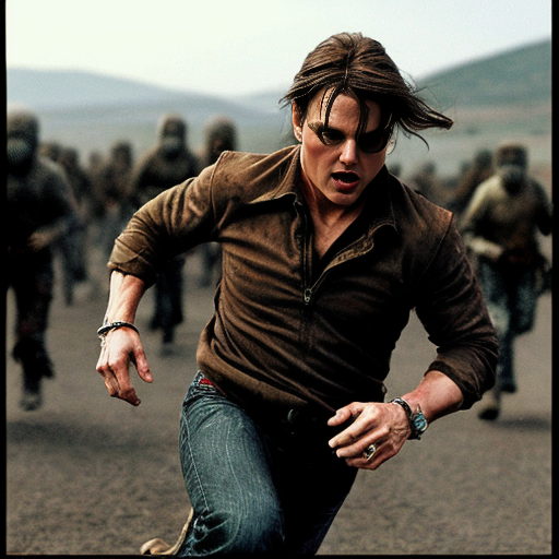 gernerate a photo of tom cruise running in a zombie apocolypse

