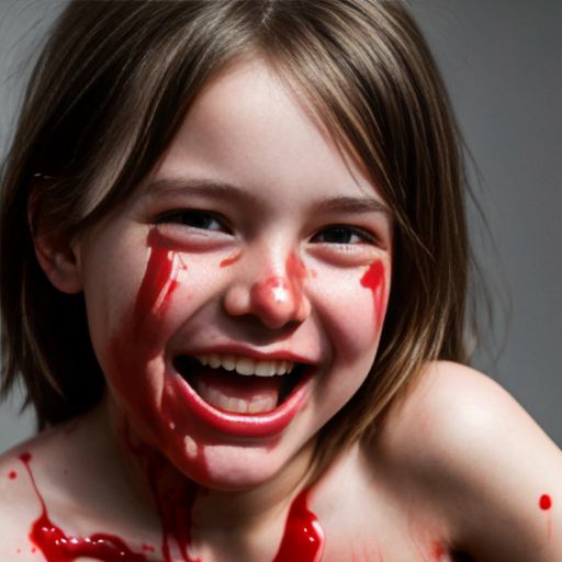 A girl dipped in blood while giggling 