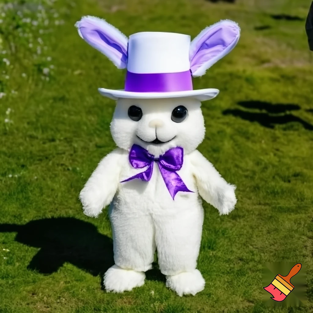 Easter bunny mascot costume top hat white and purple purple white top hat