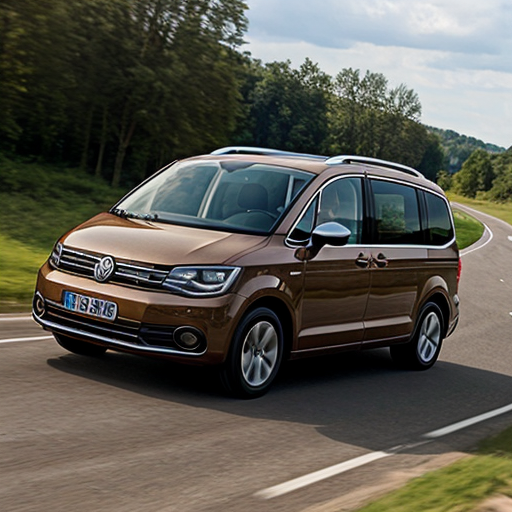 a dinosaur driving a volkswagen sharan
