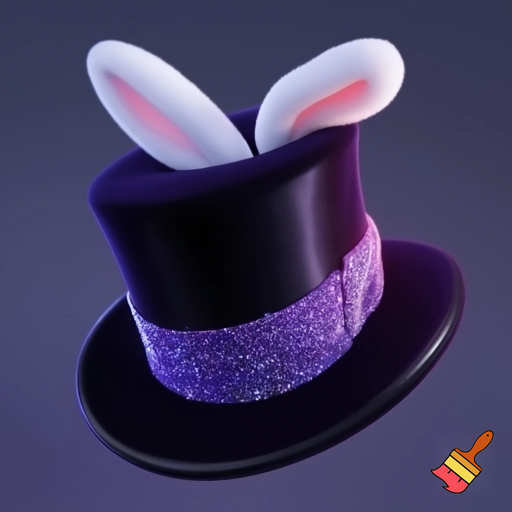 Black top hat with bunny ears velvet white and purple purple and white headband fabric and velvet glitter, purple and pink special present true special and delicate velvet