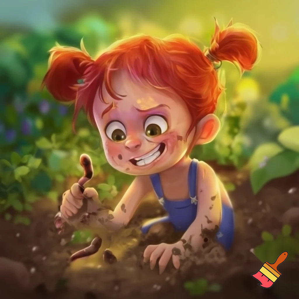 Red head 11 year old eating worms 