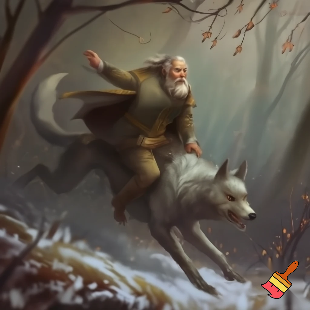 создай картинку в стиле народной сказки Иван Царевич и Серый волк   использую ИИ

