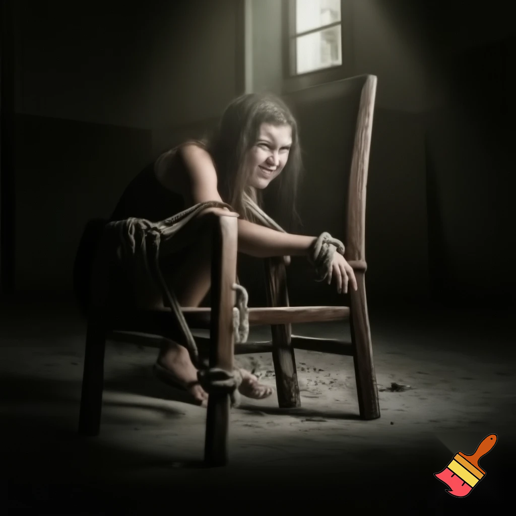 young woman tied to chair