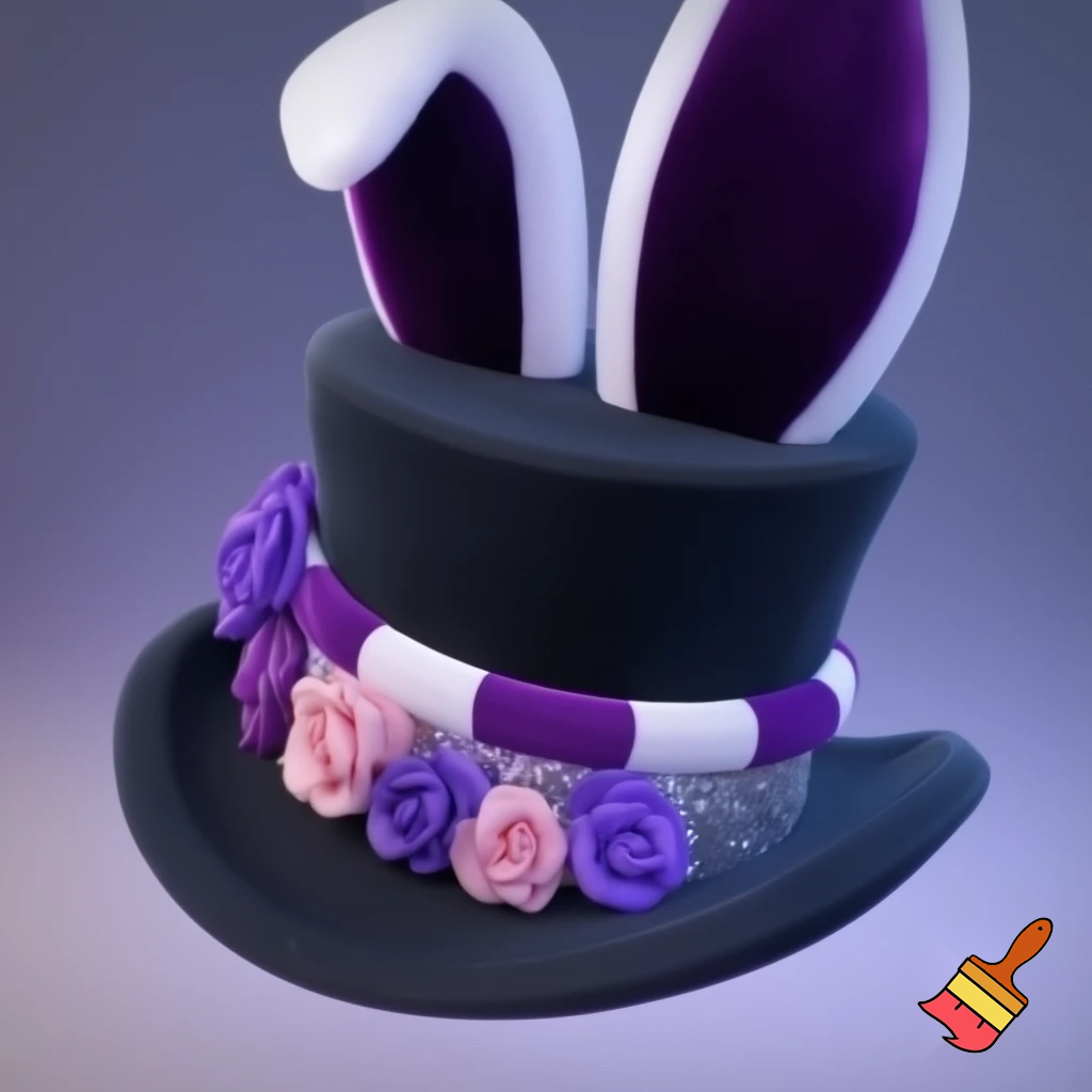 Black top hat with bunny ears velvet white and purple purple and white headband fabric and velvet glitter, purple and pink special present true special and delicate velvet white purple