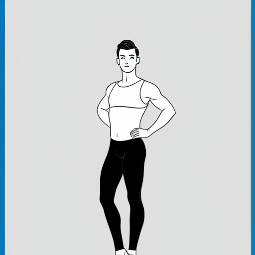 Männlicher Ballettänzer gerade stehend von vorne mit langer Leggins als minimalistische karikaturhafte Zeichnung wie mit dickem schwarzem Filzstift auf weißem Hintergrund