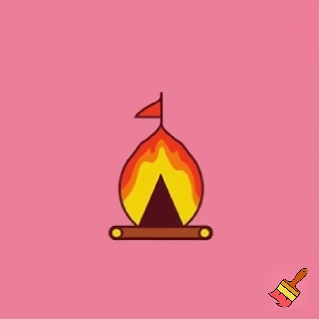single icon of fire camp in cartoon style