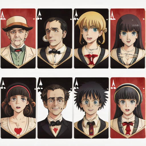 Peux-tu réaliser un trombinoscope dans le style anime / vintage, 8 portraits en planche, chaque vignette : 350 × 260, à des fins usage pédagogique / cartes à jouer sur les personnalités suivantes :

Tony Stark
Maximus Decimus Meridius
Katniss Everdeen
Imperator Furiosa
Leia Organa
Wolfgang Amadeus Mozart
Bob Marley
Michael Jackson