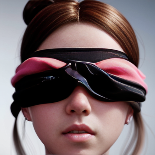 Anime girl with a scrunchie bun wearing a cloth blindfold blinding her