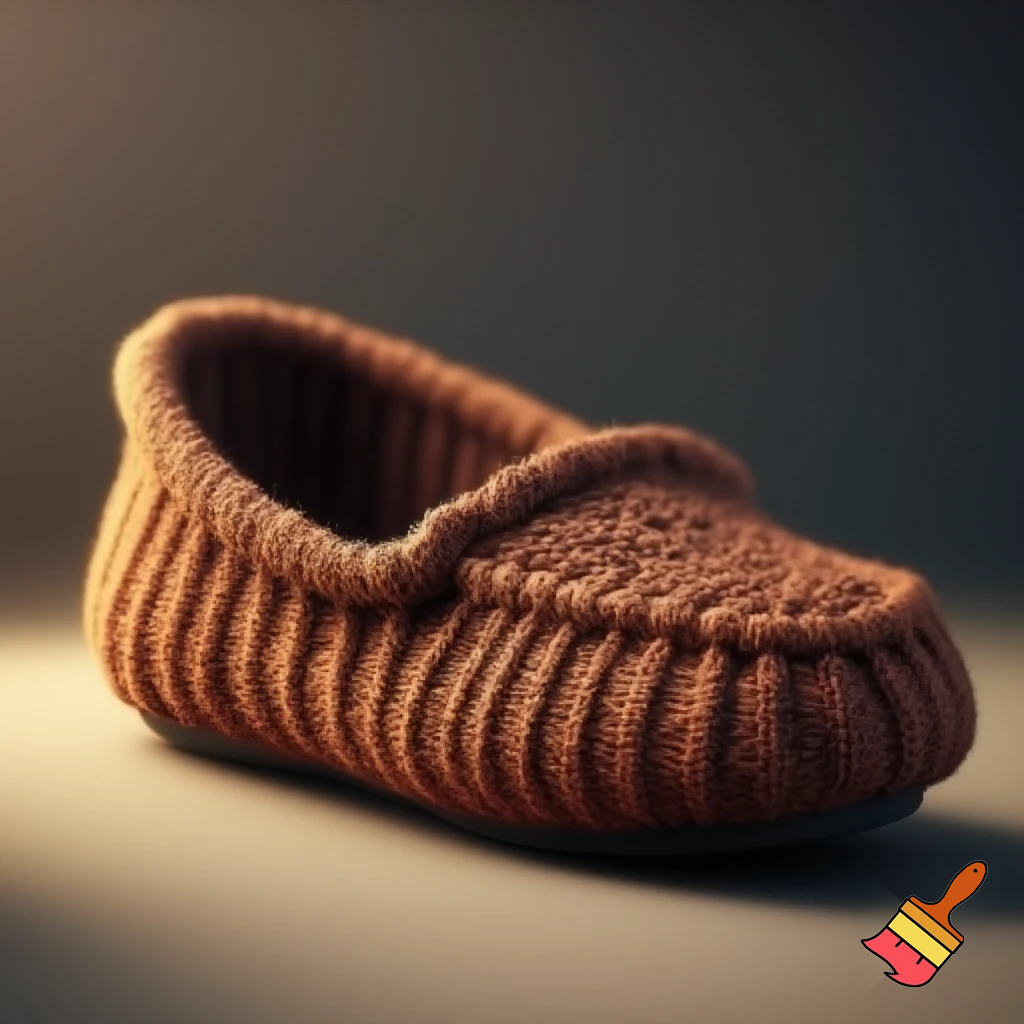 

*"A carefully hand-knitted moccasin-style women's shoe in rich shades of brown, displayed on a neutral background with soft natural lighting. The texture of the yarn and detailed craftsmanship are clearly visible, ideal for showcasing handmade footwear."*

İ