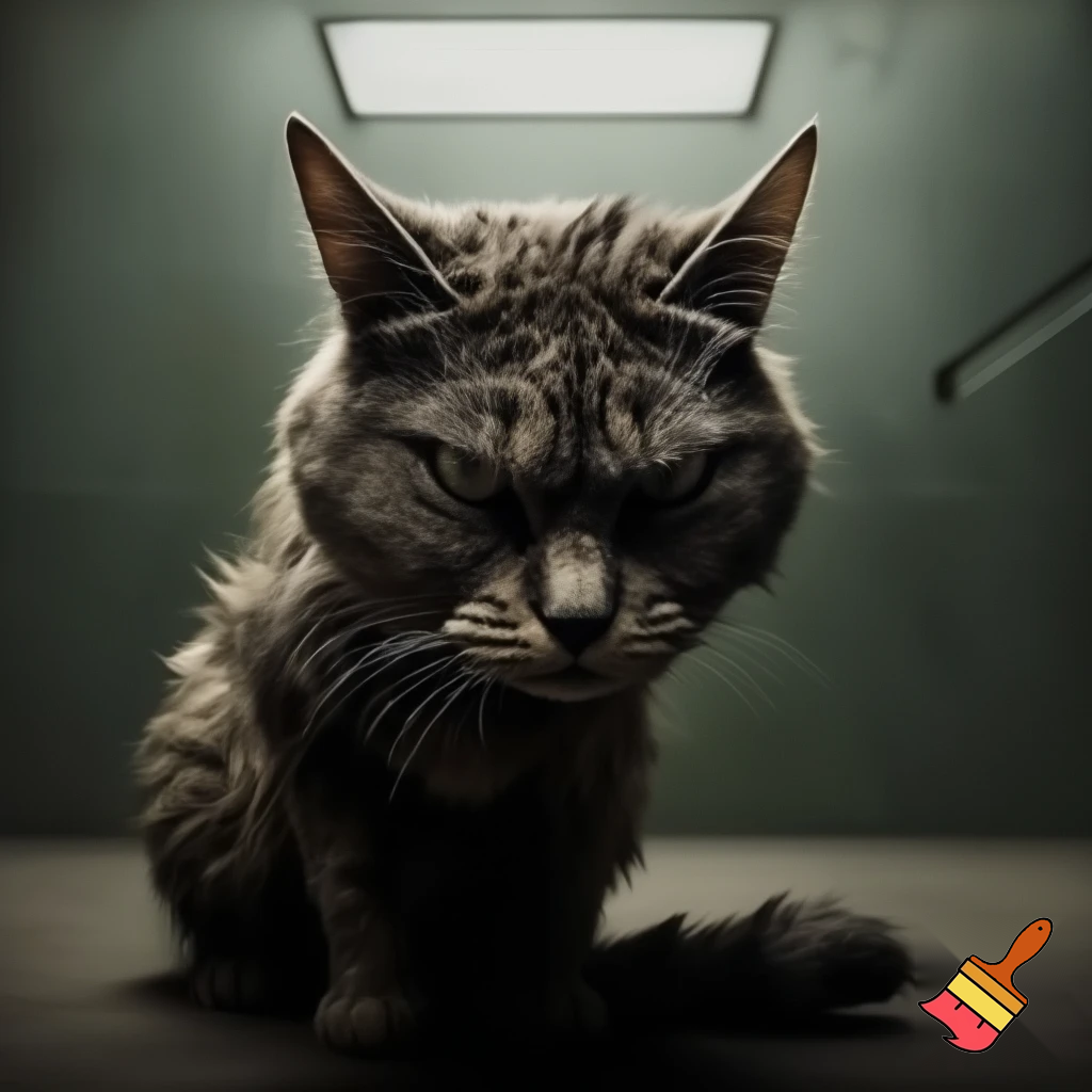 wanted mugshot of mean, tough looking, feral cat