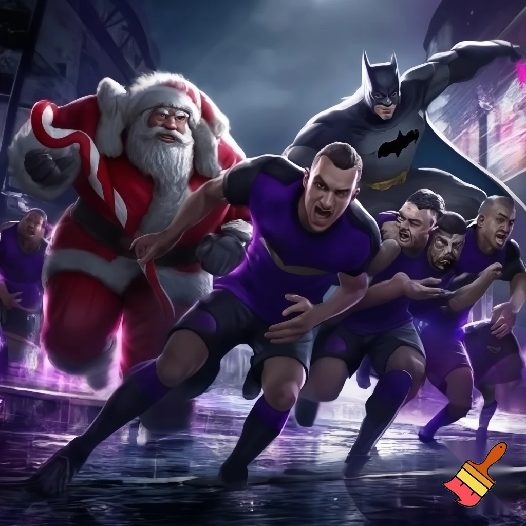 the esports team london royal ravens running from santa with batman