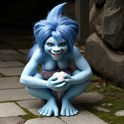 Blue female troll with tail
